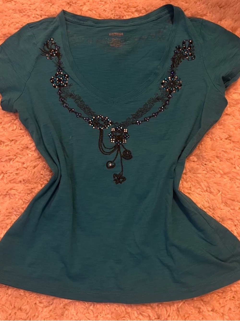 Express Y2K turquoise rosary tee